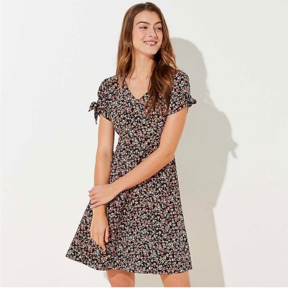 LOFT Black Floral Mini Dress